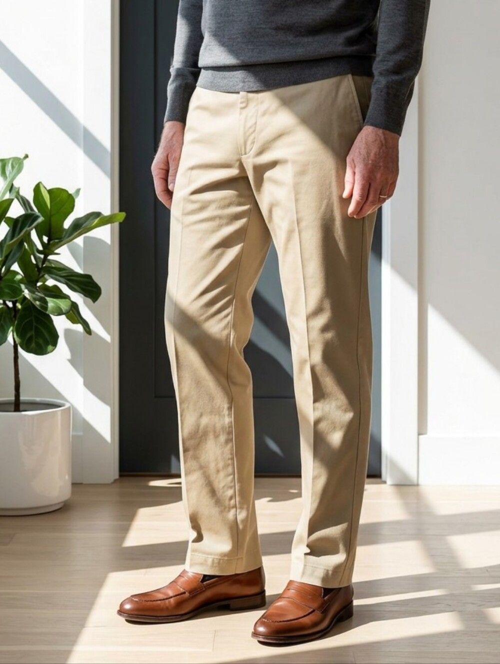 Savane Men's Flat Front Twill Pants 40X29 Khaki Work Uniform Chino Cotton Casual